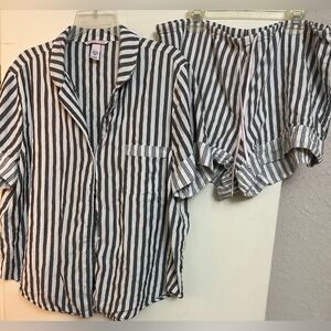 Victoria's Secret Gray & and White Striped Pajama Set with silver piping!